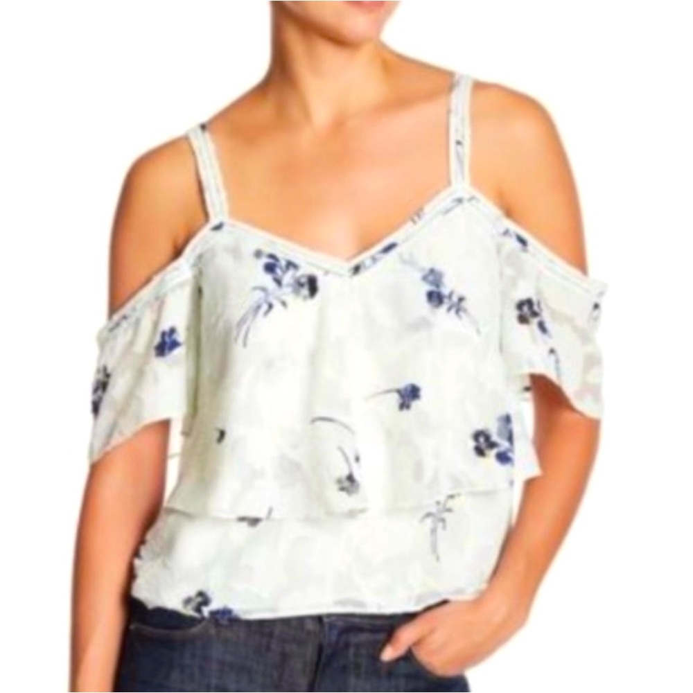 Lucky Brand ☘️ Cold Shoulder Floral Tiered Tank Top Mint Size S